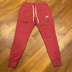 Slim fit Red/coral sweats w/ back pocket zipper